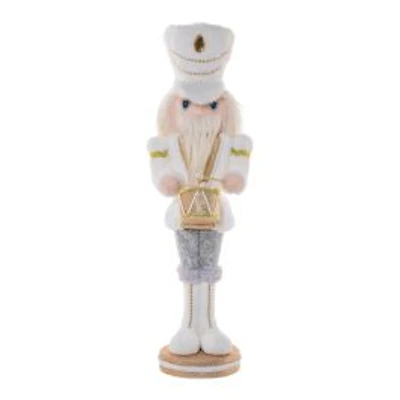 Striped White and Gold Cloth Drummer Nutcracker