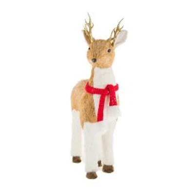 White and Brown Foam Reindeer Figurine with Scarf
