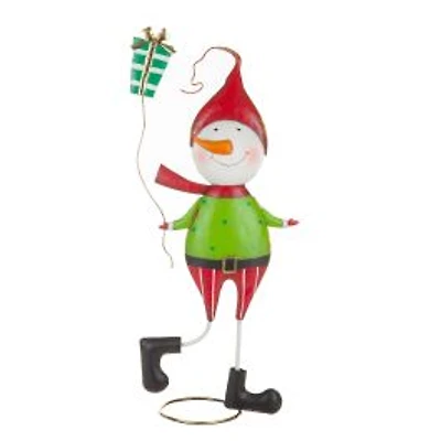 Red and Green Metal Snowman Tree Topper