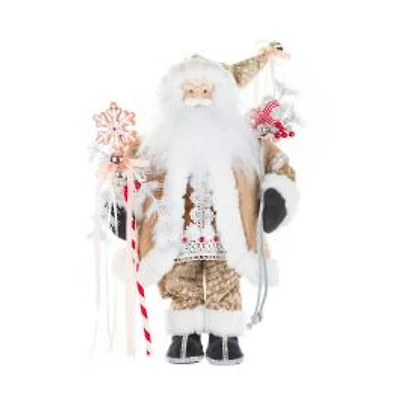 Rhinestoned Cream and White Fabric Gingerbread Santa Figurine Presents