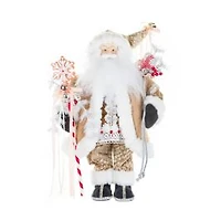 Rhinestoned Cream and White Fabric Gingerbread Santa Figurine Presents