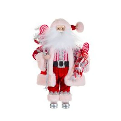 Red and Silver Fabric Santa Figurine with Candy Cane