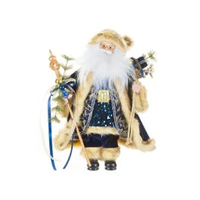 Sequin Midnight Blue and Gold Fabric Santa Figurine with Scepter