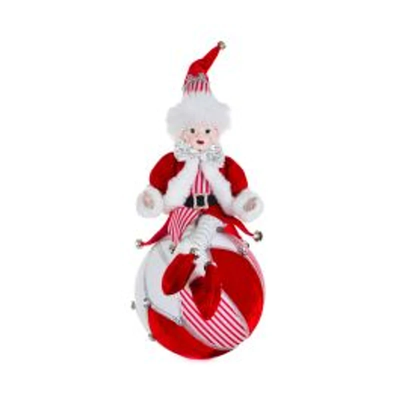 Sitting Red and White Fabric Jester Elf Figurine On Ball