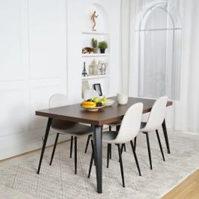 5-Piece Dining Set Including Brown Dining Table with Beige Dining Chairs by Maison Classique