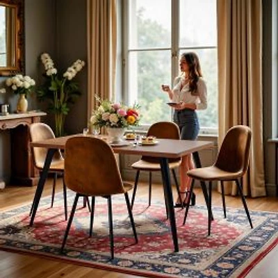 5-Piece Dining Set Brown Dining Table with Suede Brown Dining Chairs by Maison Classique