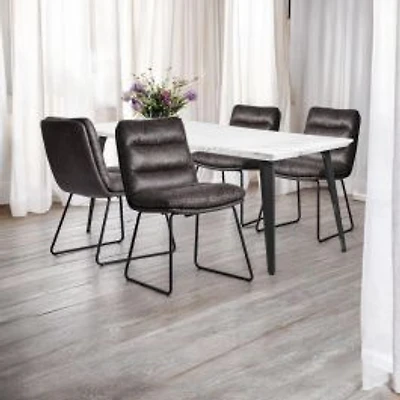 Marble Finish Dining Set with Grey Chairs, Set of 5