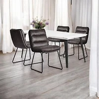 Marble Finish Dining Set with Grey Chairs, Set of 5