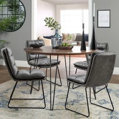 Industrial Vintage-Style Upholstered Dining Chairs, Set of 2 - Grey