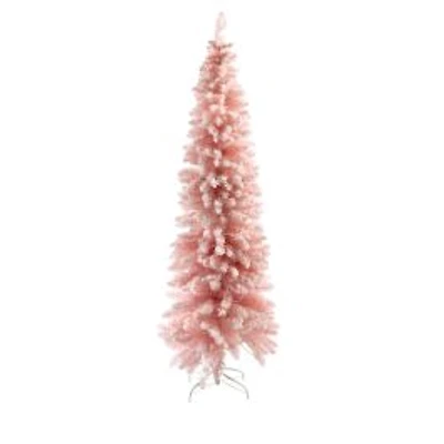 Sapin crayon suspendu en PVC rose avec aiguilles et pointes enneigées