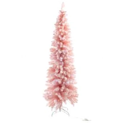 Sapin crayon suspendu en PVC rose avec DEL et pointes enneigées