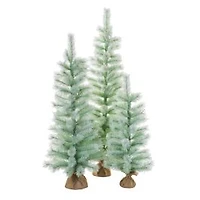 Flocked Pastel Green Pvc Three Piece Tree Set with Burlap Base