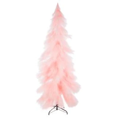 Pink Plastic Feather Pine Tree with Metal Base