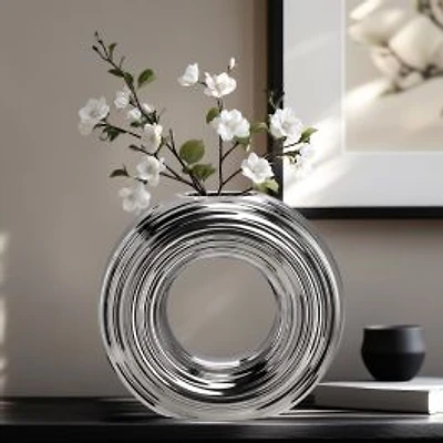Circa Round Ring Vase, Matte Silver - 9"