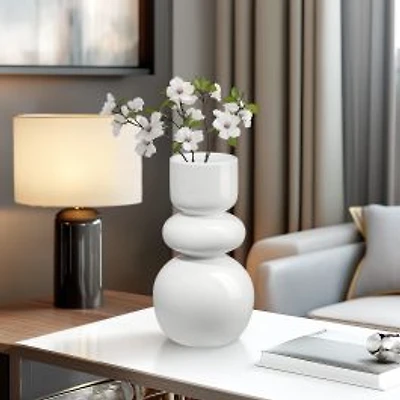 Double Bulb Ceramic Vase, 10" - White