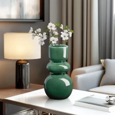 Double Bulb Ceramic Vase, 10" - Green