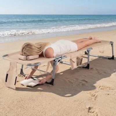 Tanning Chair, Face Arm Holes Folding Chair - Beige