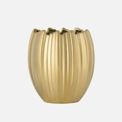 Torre & Tagus Crocus Ceramic Vase, 8" - Matte Gold