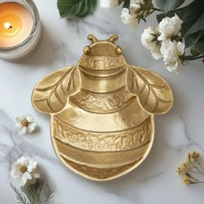 Aluminum Decor Dish, Bee - Gold