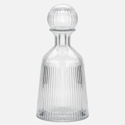 Torre & Tagus Ribbed Tall Glass Bottle Flask with Ball Stopper - Clear Glass