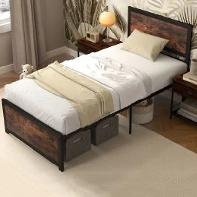 Bed Frame Metal with High Headboard and Mute Bars-Twin Size