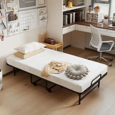 Twin Size Folding Bed, 5-Inch Mattress Rollaway Guest Bed with Memory Foam Mattress