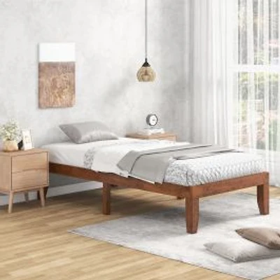 Twin Size Rubber Wood Platform Bed Frame, Wood Slat Support