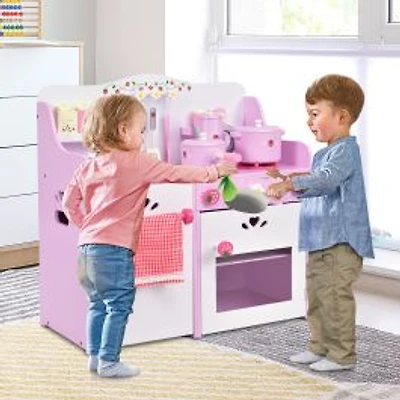 Kids Wooden Kitchen Toy Strawberry Pretend Cooking Playset