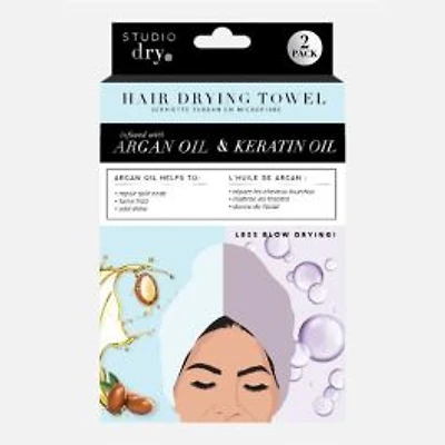 Hair Drying Towels Infused with Argan Oil & Keratin Oil - 2 pack