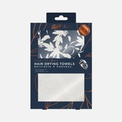 Microfiber Hair Drying Towels, Pack of 2 - Blue & White Floral Print