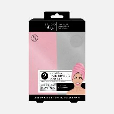 Hair Drying Turban, Pack of 2 - Pink & Grey