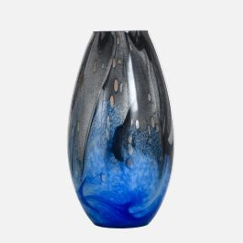 Bowl Shaped Vase, 7.3" - Black Blue Combo
