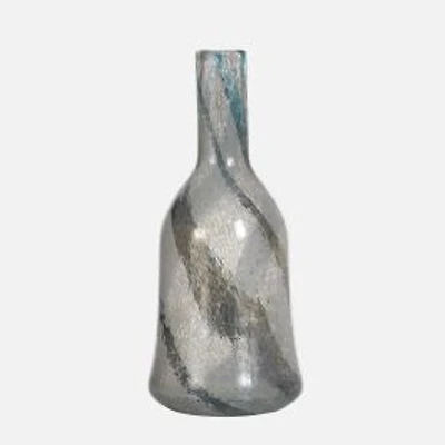 Narrow Neck Vase, 15" - Blue, Brown & Silver