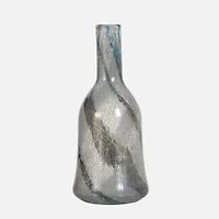 Narrow Neck Vase, 15" - Blue, Brown & Silver