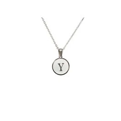 Luenzo Stainless Steel Initial Necklace "Y" with Mother of Pearl Inlay