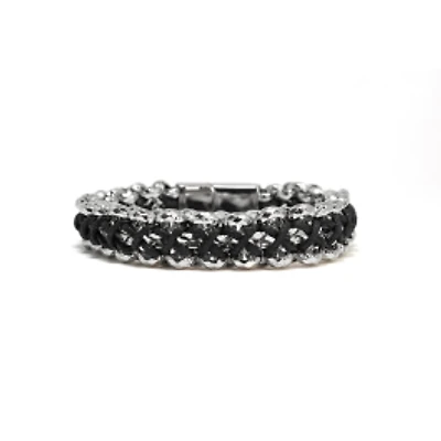 Luenzo Stainless Steel Box Chain Bracelet with Black Elastic Insert