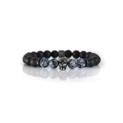 Luenzo Black Onyx and Snowflake with Gunmetal Skull Bracelet