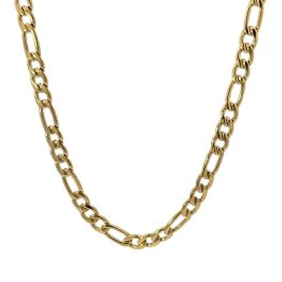 Luenzo Stainless Steel 5mm 14k PVD Gold Plated Figaro Link Necklace