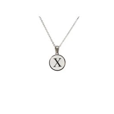 Luenzo Stainless Steel Initial Necklace "X" with Mother of Pearl Inlay