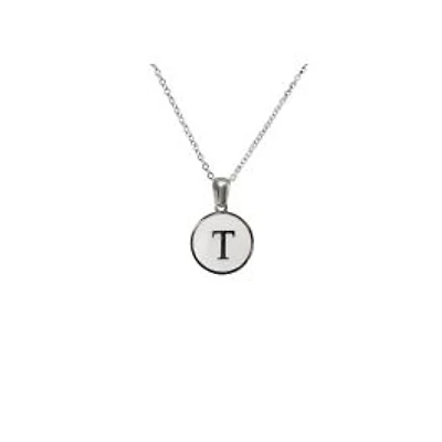 Collier initiale en acier inoxydable « T » avec incrustation de nacre par Luenzo