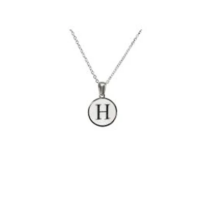 Luenzo Stainless Steel Initial Necklace "H" with Mother of Pearl Inlay