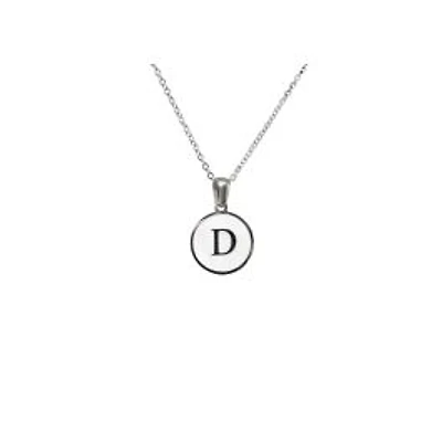 Luenzo Stainless Steel Initial Necklace "D" with Mother of Pearl Inlay