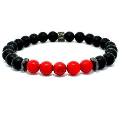Luenzo Black Onyx and Red/Black Jade Bracelet