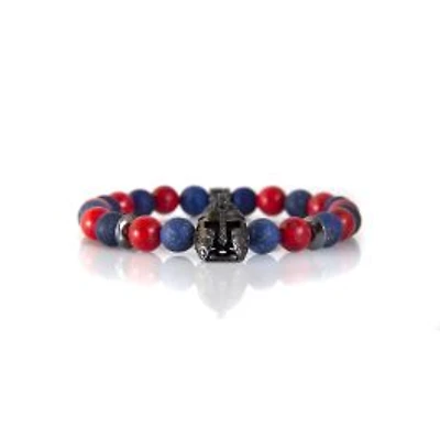Luenzo Lapis Lazuli and Red/Black Jade with Gunmetal Warrior Helmet Bracelet