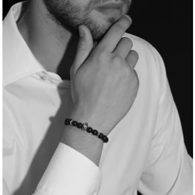 Luenzo Black Onyx and Silver Skull Bracelet