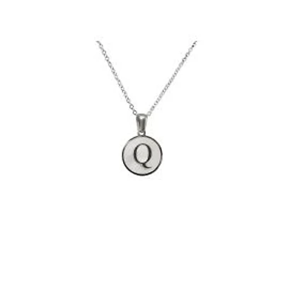 Luenzo Stainless Steel Initial Necklace "Q" with Mother of Pearl Inlay