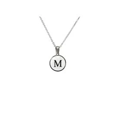 Luenzo Stainless Steel Initial Necklace "M" with Mother of Pearl Inlay