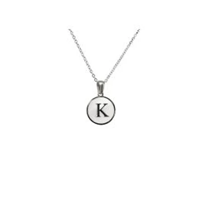 Luenzo Stainless Steel Initial Necklace "K" with Mother of Pearl Inlay