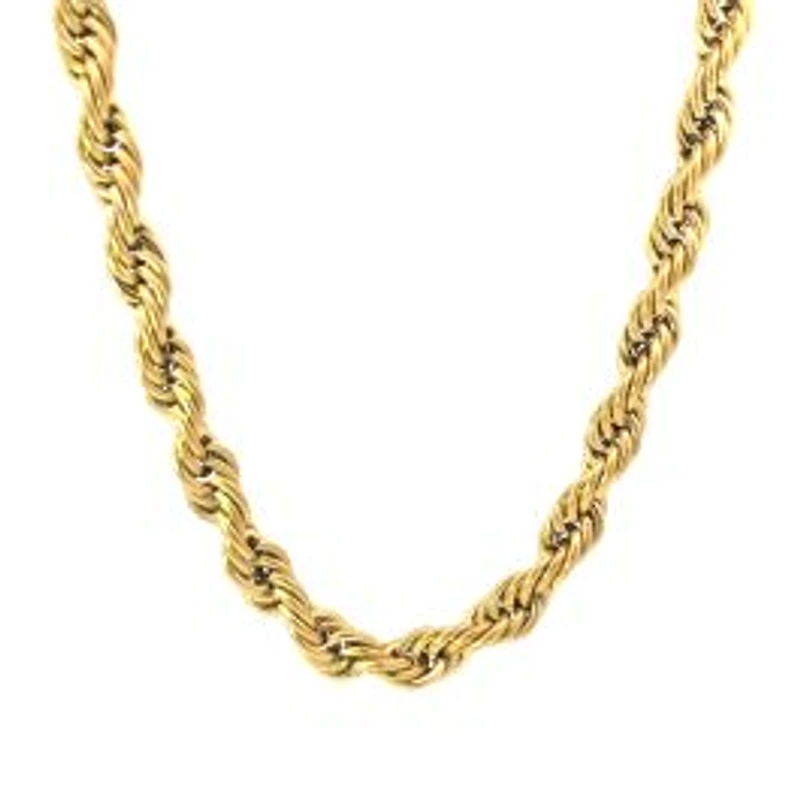 Luenzo 8mm Rope Chain 24" Necklace Gold Plated 14k