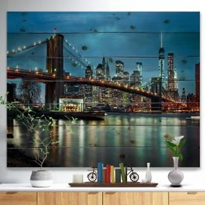 Brooklyn Bridge and Skyscrapers Wood Wall Art